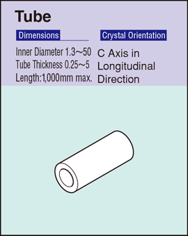 Shape and specifications of tube-shaped sapphire